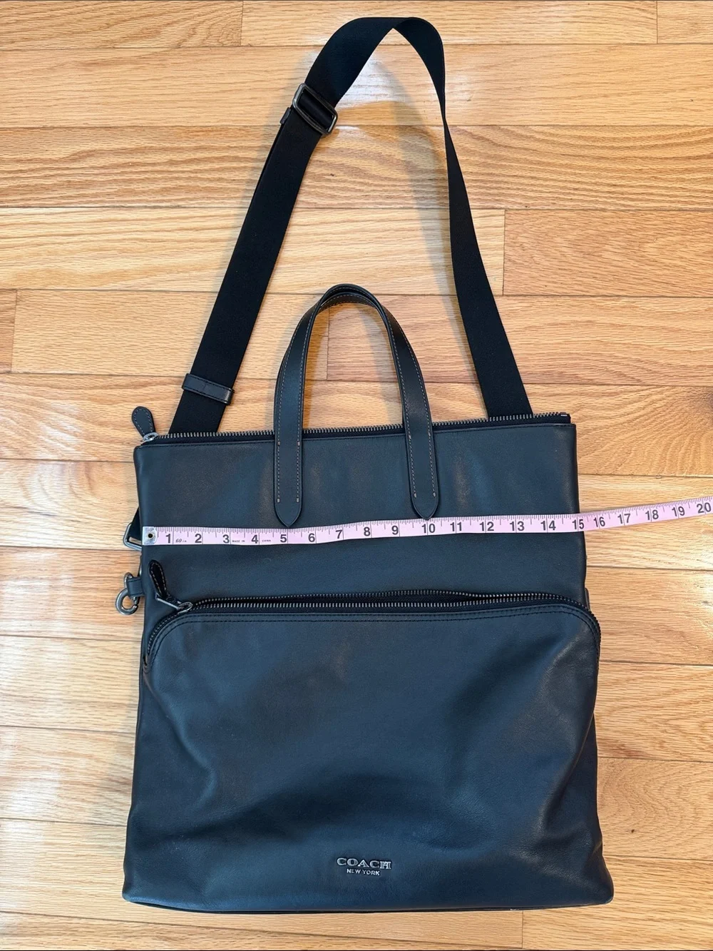 Coach Black Leather Convertible Laptop Tote/Messenger Bag with Adjustable Strap